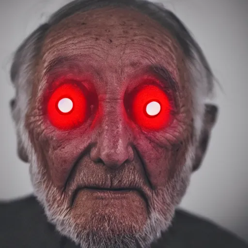 Prompt: an old man with glowing red eyes