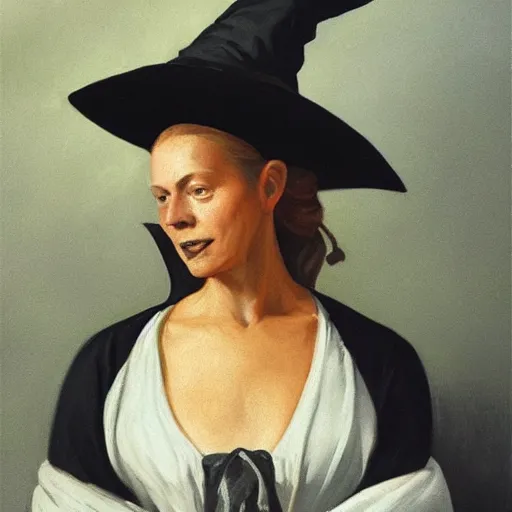 Image similar to a realistic witch in the 1 7 0 0 s portrait, by edward hopper, new artstation artist,