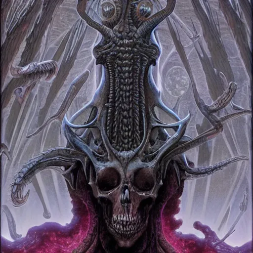 Image similar to Death metal cover art by Wayne Barlowe and Gigger and Bill Ellis, trending on artstation