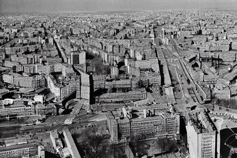 Image similar to bird's eye view photograph of a Soviet city