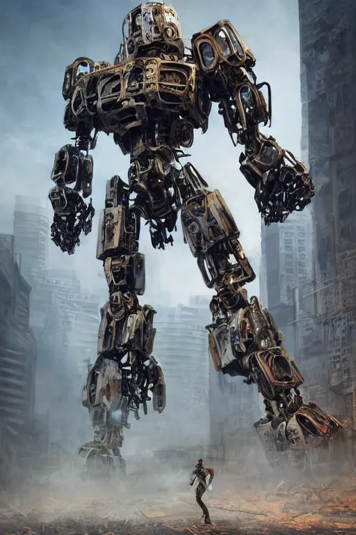 Image similar to a futurecore boxing humanoid mecha in ruin city, bright, by real steel ( 2 0 1 1 ), eve venture, raymond swanland, cryengine, post apocalyptic, mechanical structure, unreal engine 5, camouflage scheme, sharp focus, 8 k realistic, hyper detailed, bright, background by greg rutkowski, ray tracing, realistic shaded, smooth face