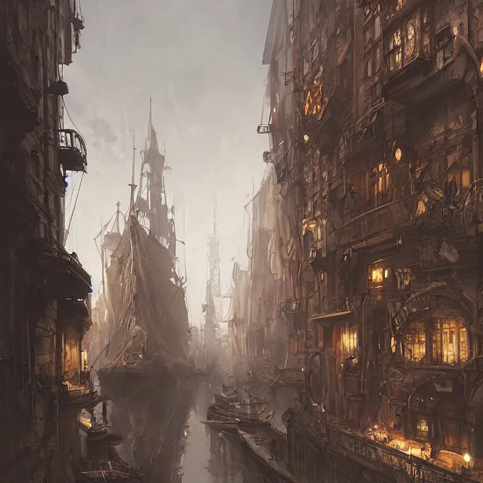 Prompt: steampunk gdansk, by wlop, by greg rutkowski, by santiago calatrava