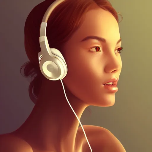 Image similar to an illustration of a beautiful woman listening to music with headphones by Alex Flores, highly detailed, digital art, trending on artstation