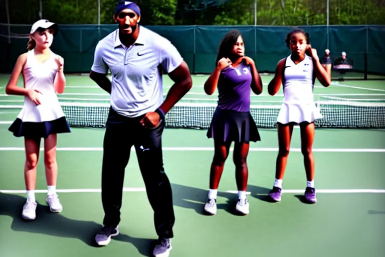 Image similar to ray lewis coaching high school girls tennis, inspiring photograph