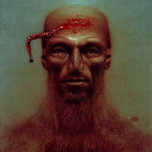 Image similar to son of satan and santa portrait by beksinski