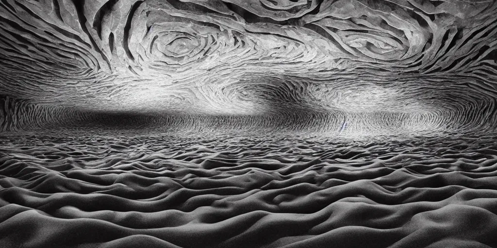 Prompt: photo of fantastical landscape shaped as audiowaves, film by Peter North