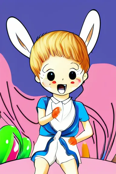 Image similar to attractive little boy wearing an bunny suit, manga style art, illustration