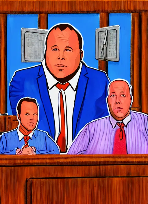 Image similar to old alex jones on the stand in court by lisa frank