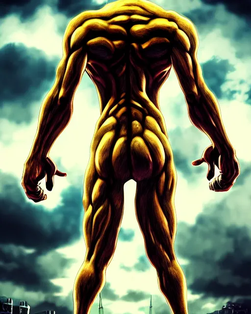 Prompt: lemonade titan form from attack on titan, concept art, detailed digital artwork, symmetrical, full body image, highly detailed, highly accurate, deep aesthetic, 8 k, highly ornate intricate details, cinematic lighting, rich colors, ray tracing, hyperrealistic, photorealistic, cinematic landscape, trending on artstation