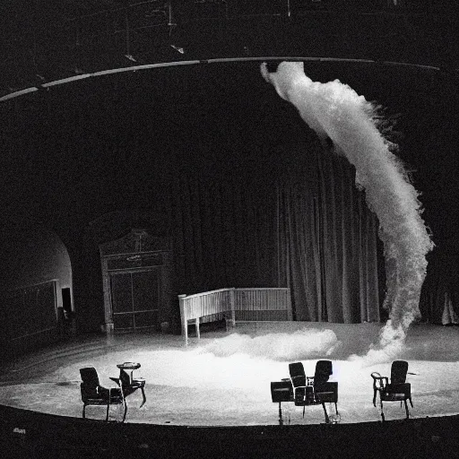 Image similar to a photograph of a tornado on a theater stage