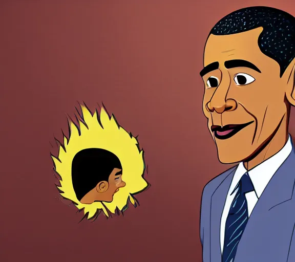 Image similar to Barack Obama as a cartoon character in a Disney animated film; masterpiece; f/1.4; 90mm