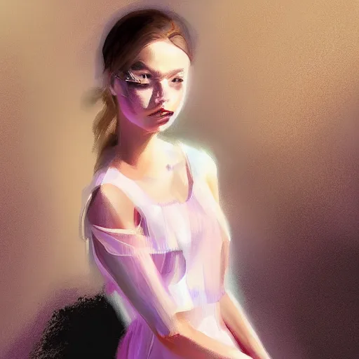 Image similar to a girl wearing a stylish dress, digital painting, smooth, hd, by tran ross, ambient lighting, details