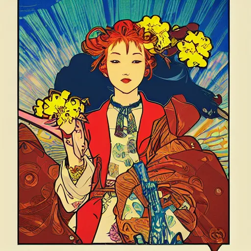 Prompt: sakura sunset illustration, pop art, splash painting, art by geof darrow, ashley wood, alphonse mucha