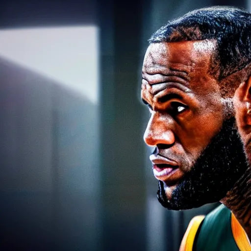 Image similar to first picture of lebron james as captain in new star trek movie, ( eos 5 ds r, iso 1 0 0, f / 8, 1 / 1 2 5, 8 4 mm, postprocessed, crisp face, facial features )