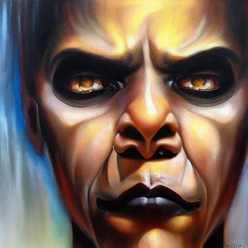 Image similar to detailed portrait of emo obama intricate, hyper detailed, realistic, oil painting, by julie bell, frank frazetta, cinematic lighting