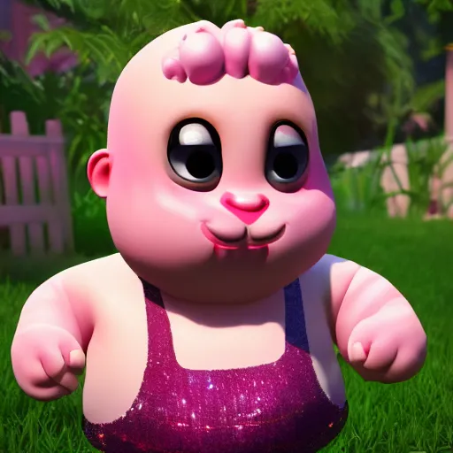 Prompt: chubby fat boy, pink scales ,cute, sparkle eyes, photorealistic, wearing skirt, 4k, unrealengine,