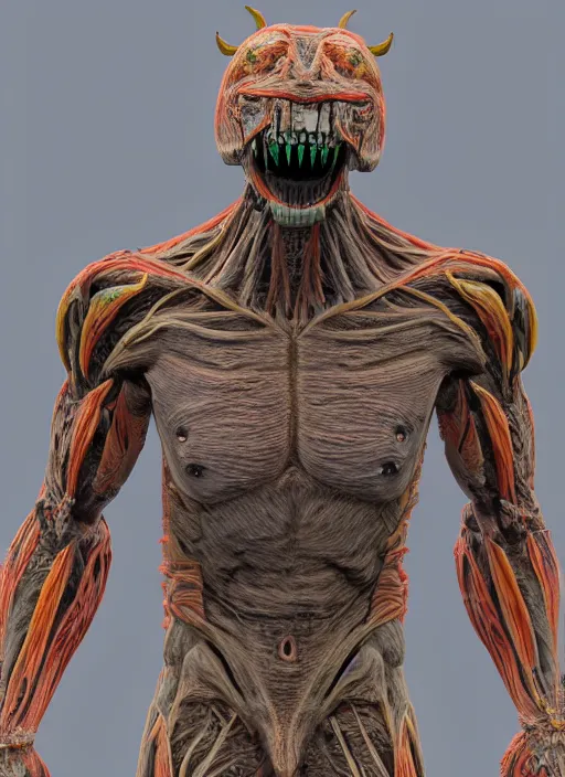 Image similar to Acid_beast_humanoid_four_legged_no_face_muscular_ripped_raging, detailed and realistic, 4k, filmic render