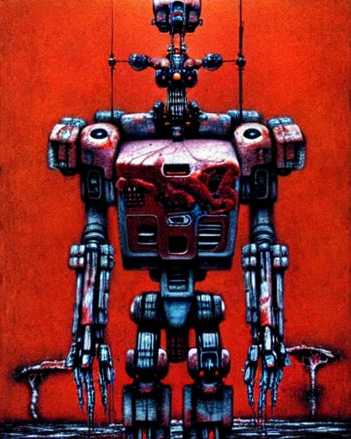 Prompt: bleeding gundam robot made of meat drawn by beksinski, high definition, lovecraftian