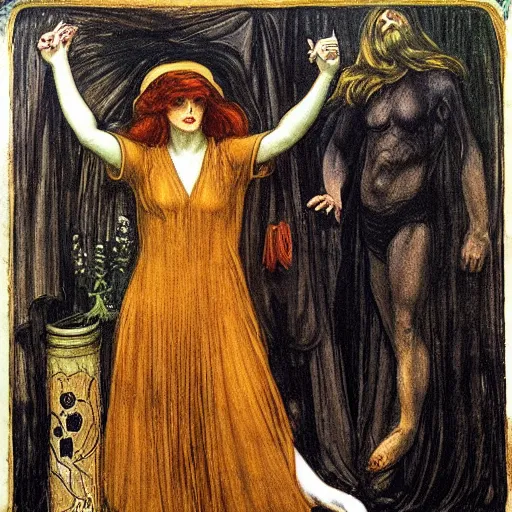 Image similar to witch circe of the odyssey, art by dante gabriel rossetti