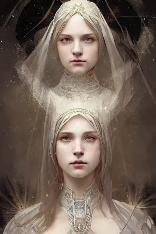 Prompt: beautiful and victorian and holy and divine and elite young medieval female white knight portrait +shinny eyes+front face with light flowing hair, ultradetail face, art and illustration by tian zi and craig mullins and WLOP and alphonse mucha, fantasy, intricate complexity, human structure, human anatomy, fantasy character concept, watermark, blurry, hyperrealism 8k