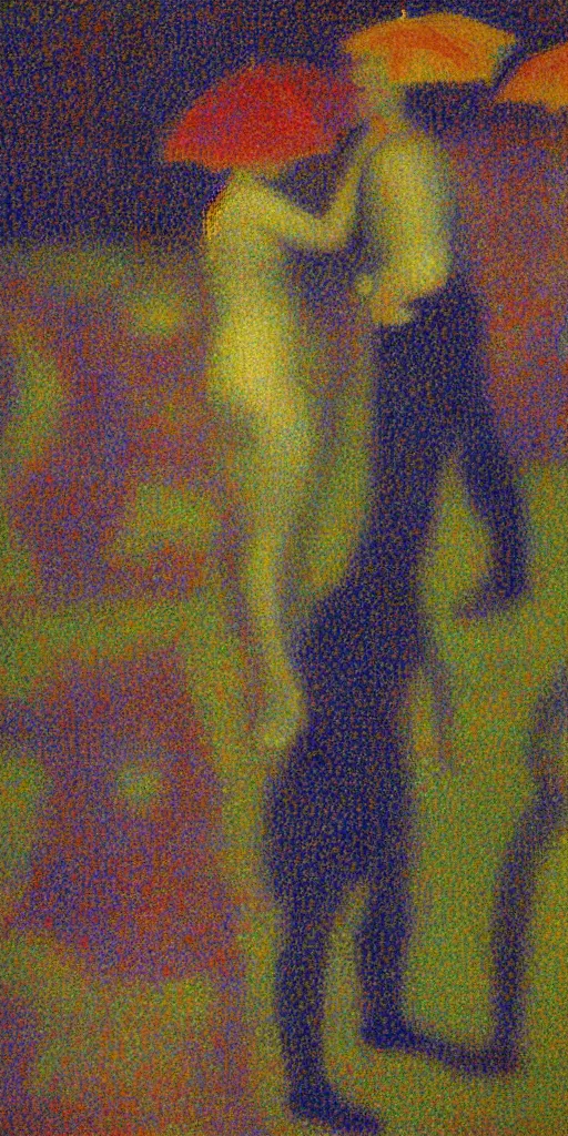 Image similar to a film still of love by gaspar noe movie, painted by georges seurat, impressionism, pointillism, detailed