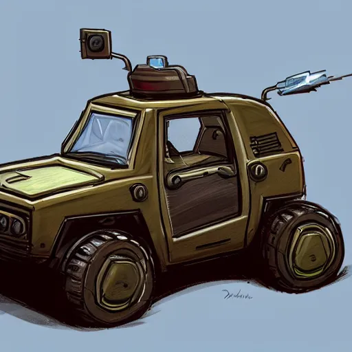 Image similar to 2d concept art of small vehicle by Dawid Michalczyk