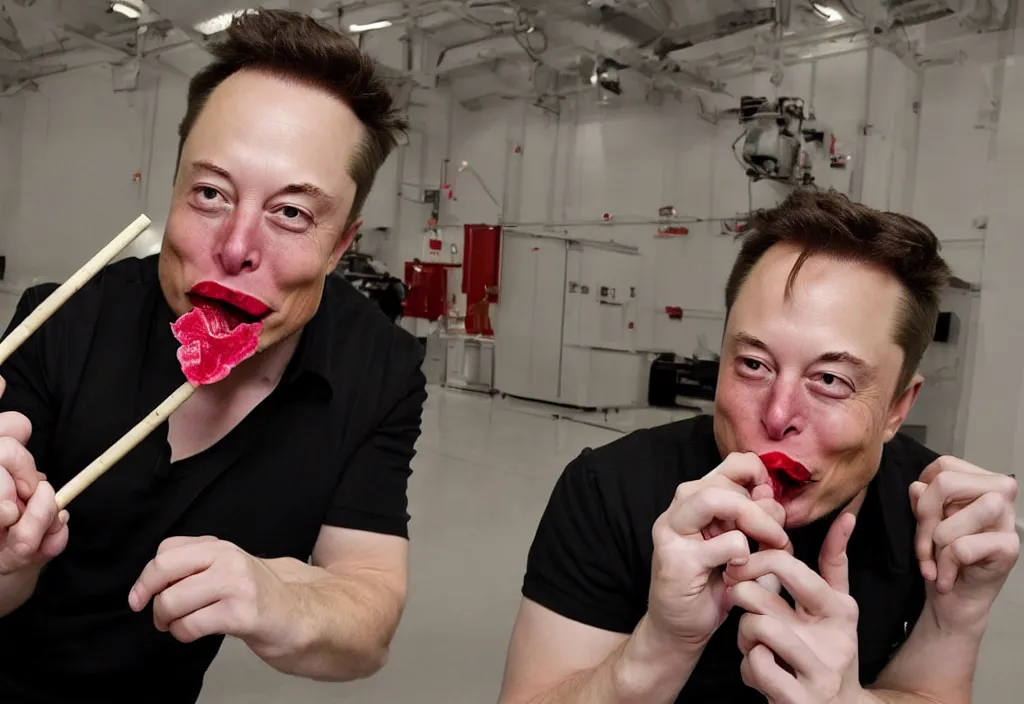 Image similar to elon musk seductively licks a lollipop.