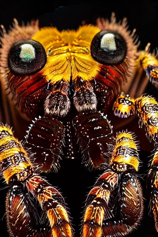 Image similar to high quality close-up photo gothic pearlescent tarantula! jewelled gorgeous! highly detailed david ligare elson peter cinematic yellow neon lighting high quality low angle hd 8k sharp shallow depth of field