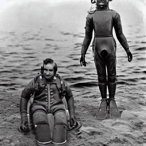 Prompt: detailed photo of a diver wearing an early diving suit. the diver is holding an electric guitar on the moon. old diving suit pictures. old diving suit. early diving suit. old diving suit photos. detailed