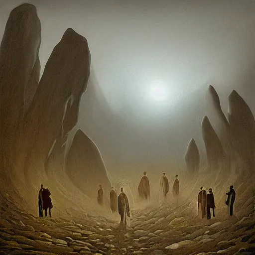 Prompt: A beautiful digital art of a coffin being carried by six men through an ethereal, otherworldly landscape. The coffin is adorned with a relief of a skull and crossbones, and the men are all wearing hooded cloaks. The landscape is eerie and foreboding, with jagged rocks and eerie, glowing plants. light by Marius Borgeaud, by Jennifer Rubell, by Piet Hein Eek Trending on artstation