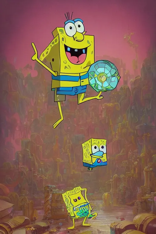 Prompt: SpongeBob and Patrick from Disney Chanel., disco elysium, highly detailed, digital painting, artstation, concept art, smooth, sharp focus, illustration, art by artgerm and greg rutkowski and alphonse mucha and Wayne Barlowe and Zdislav Beksinski and Francis Bacon