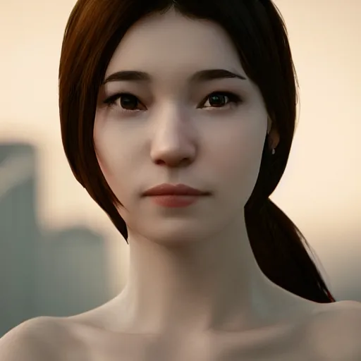 Prompt: portrait of 2 2 - year - old woman with angle 9 0 ° very very beautifull looking away, cinematic scene, unreal engine