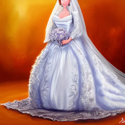 Prompt: a cute chinchilla in a wedding gown, a chinchilla getting married, highly detailed digital painting, 4k