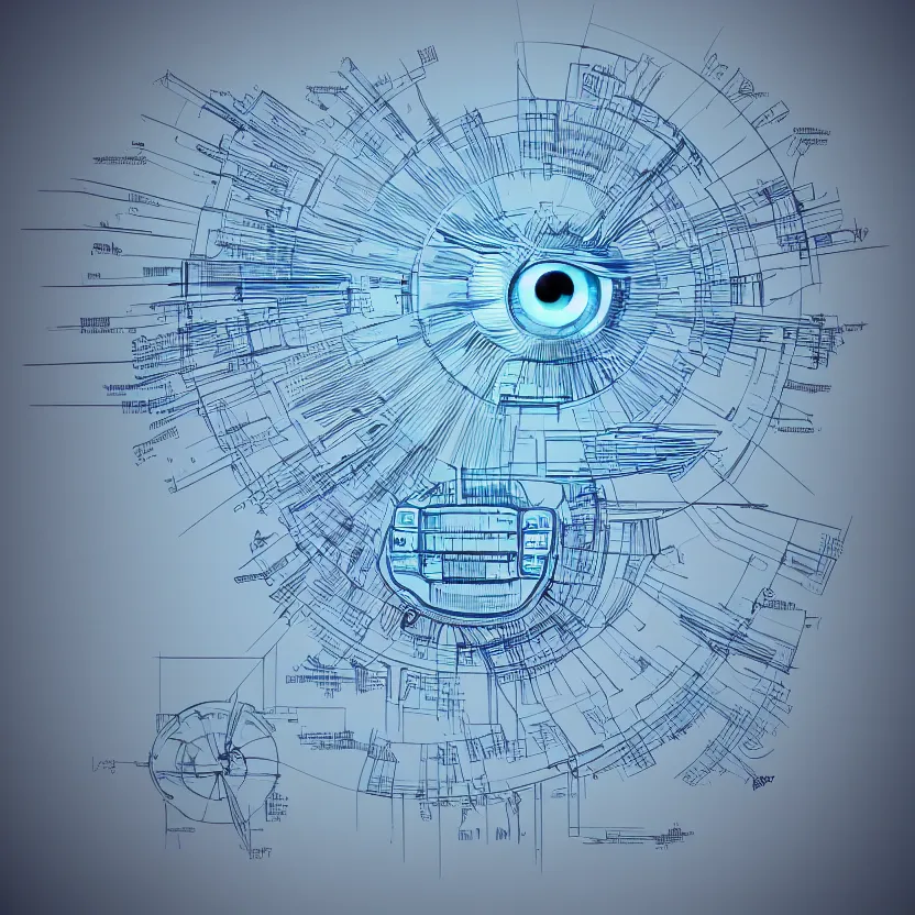 Prompt: cybernetic eye blueprint, simplistic drawn business logo, futuristic