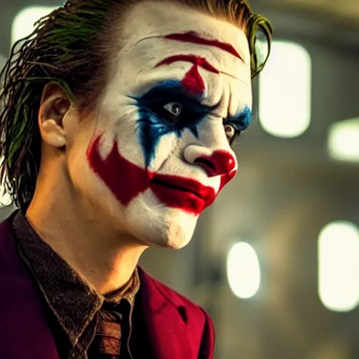 Image similar to film still of River Phoenix as joker in the new Joker movie