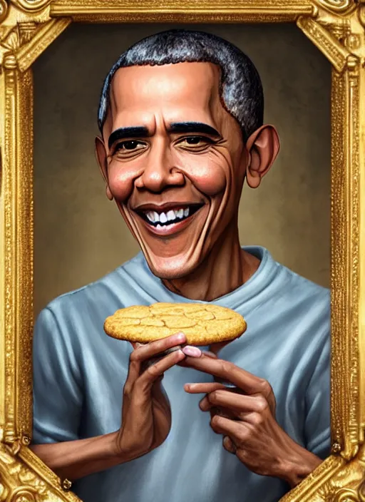 Image similar to highly detailed closeup portrait of obama as a fairytale medieval prince eating cookies, unreal engine, nicoletta ceccoli, mark ryden, lostfish, earl norem, global illumination, god rays, detailed and intricate environment