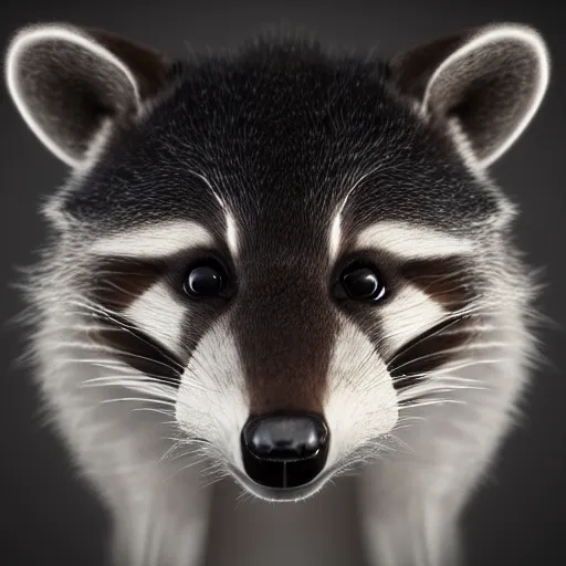 Image similar to a portrait of a devious racoon, cinematic lighting, 8k, 3d rendered in octane, trending on cgsociety,