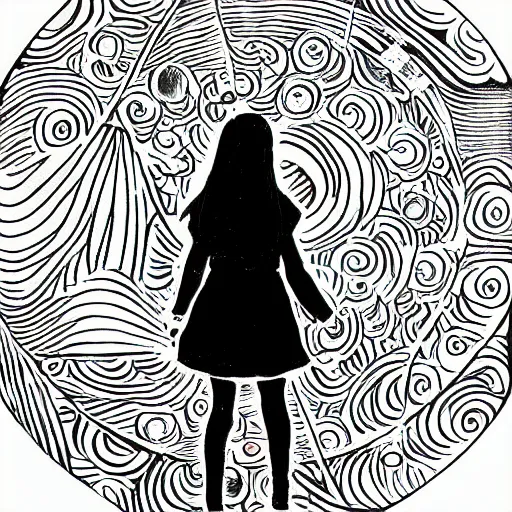 Image similar to portrait of a girl standing with a yin - yang orb at her feet on the ground, detailed manga art panel, professional