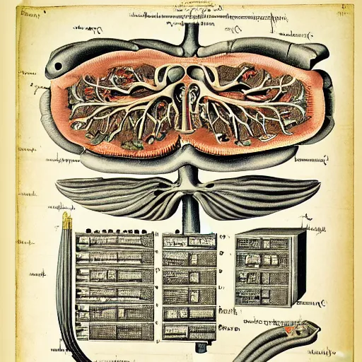 Image similar to anatomical diagram of a laptop, by maria sibylla merian