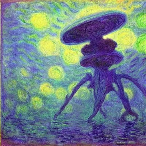 Prompt: alien invasion painted by monet