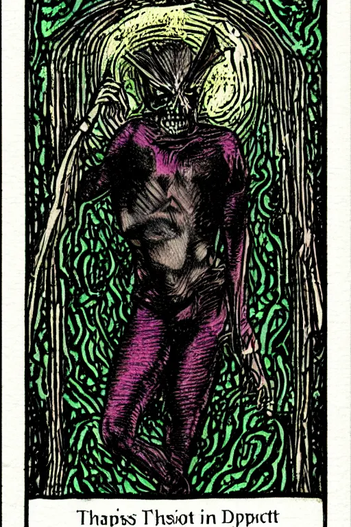 Image similar to dark tarot depth artwork, phosphorescent skin