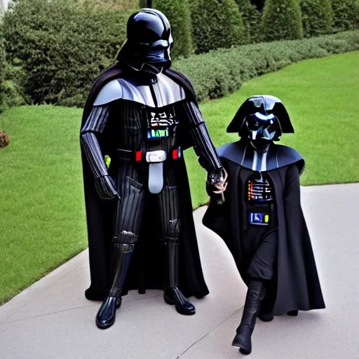 Prompt: darth vader walking kids to the kindergarten