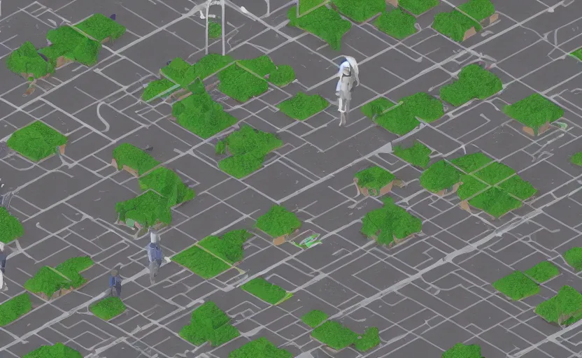 Prompt: little ai copies of everyone living out their little lives on a serene holodeck world, cheap simulation, low quality graphics, flat lighting and no shadows