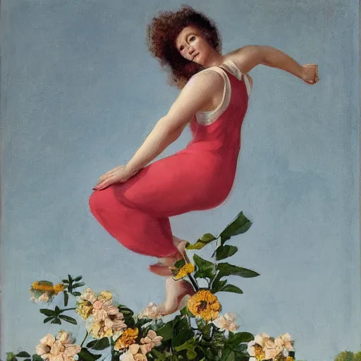 Prompt: a woman on top of a flower