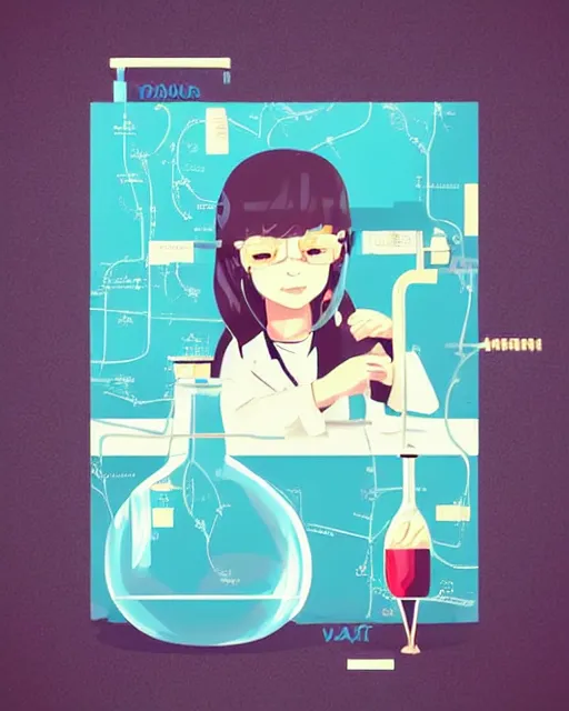 Image similar to a little girl in science lab experiment test tube microscope map. clean cel shaded vector art. minimalist illustration art by lois van baarle, artgerm, helen huang by makoto shinkai and ilya kuvshinov, rossdraws