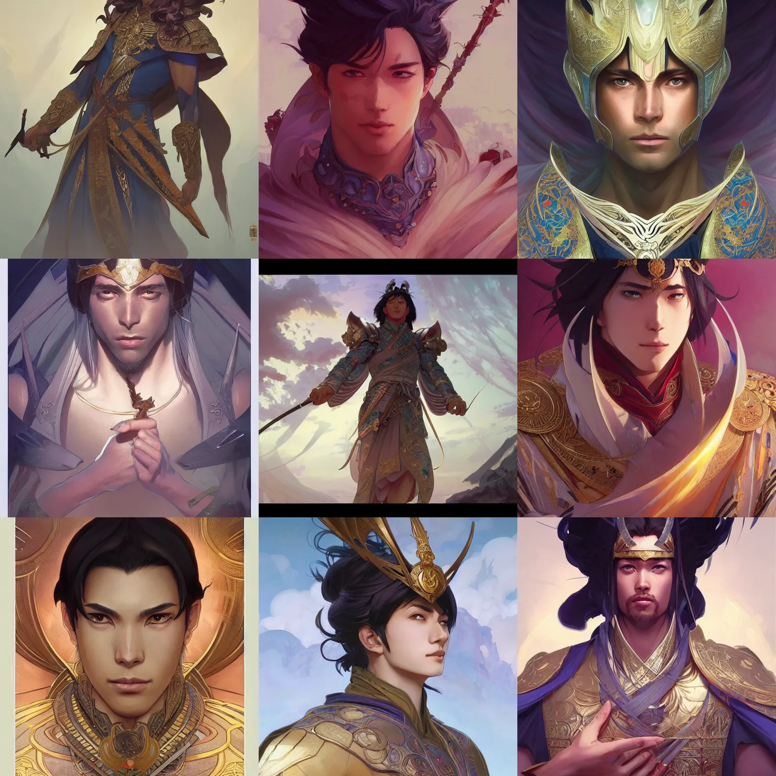 Prompt: male yuezhi emperor, art by artgerm and greg rutkowski and magali villeneuve and alphonse mucha and rossdraws and makoto shinkai, d & d, fantasy, highly detailed, digital painting, trending on artstation, concept art, sharp focus, illustration