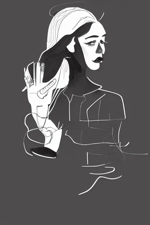 Prompt: modern digital illustration of a woman in the style of camilo huinca!!! agent pekka, darren shaddick, masha krasnova, sarah cliff, meredith schomburg, modern, dribbble