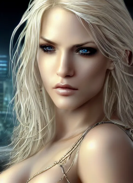 Prompt: photo of a gorgeous blonde female in cyperpunk city, realistic, sharp focus, 8 k high definition, insanely detailed, intricate, elegant, art by luis royo and stanley lau and artgerm, greg kutkowski