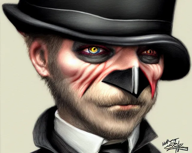 Image similar to closeup profile portrait of jack the ripper as batman, nicoletta ceccoli, mark ryden, lostfish, max fleischer, hyper realistic, artstation, illustration, digital paint, matte paint, vivid colors, bright, cheerful, detailed and intricate environment