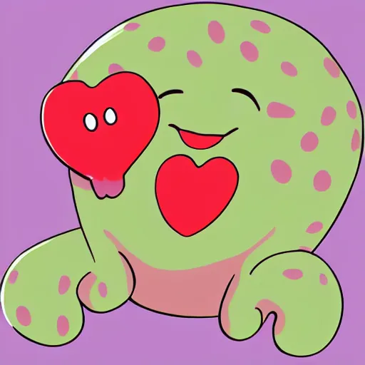 Image similar to a cute blobby character holding a heart, emoticon